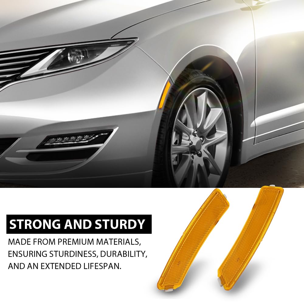 G-PLUS Pair Front Bumper Reflector Side Marker Light Lamp, Compatible with Lincoln MKZ 2013-2016, LH Driver & RH Passenger 2PCS, DP5Z13A565F, DP5Z13A565E, FO1084100C, FO1085100C