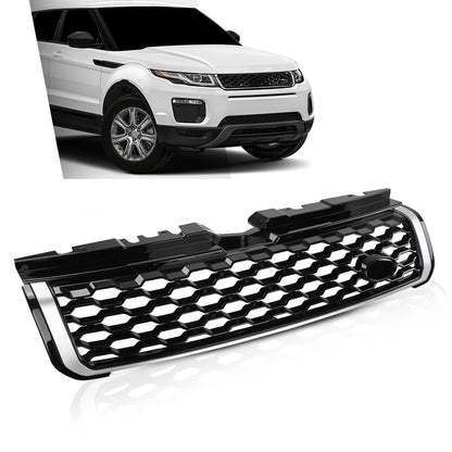 G-PLUS Front Upper Grille Vent Grill with Chrome Trim Compatible with Land Rover Range Rover Evoque 2010-2018 Glossy Black