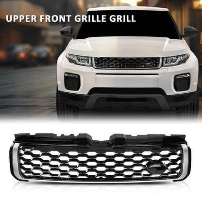 G-PLUS Front Upper Grille Vent Grill with Chrome Trim Compatible with Land Rover Range Rover Evoque 2010-2018 Glossy Black