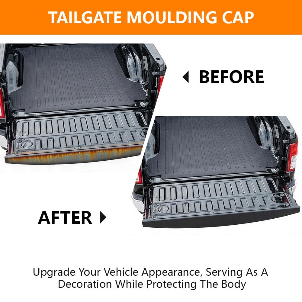 G-PLUS Tailgate Molding Cap, Compatible with 09-18 Dodge Ram 1500(2019 Dodge Ram 1500 Classic body style)/10-18 Ram 2500 & 3500, 55372052AH/TO1904100, Tailgate Cap Spoiler Moulding Protector Top Cover