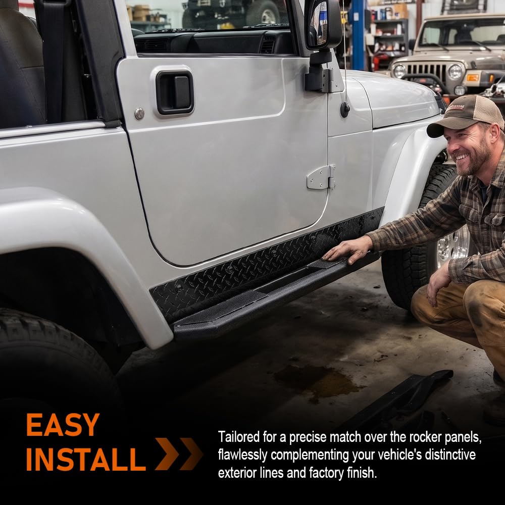 G-PLUS Armor Rocker Side Panels Compatible with Jeep Wrangler TJ(All Trims, 4WD) 1997-2006 No-Drill for Most Black