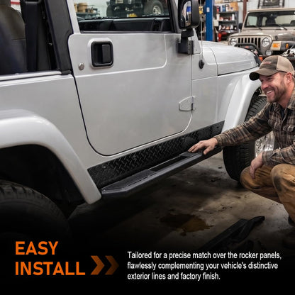 G-PLUS Armor Rocker Side Panels Compatible with Jeep Wrangler TJ(All Trims, 4WD) 1997-2006 No-Drill for Most Black