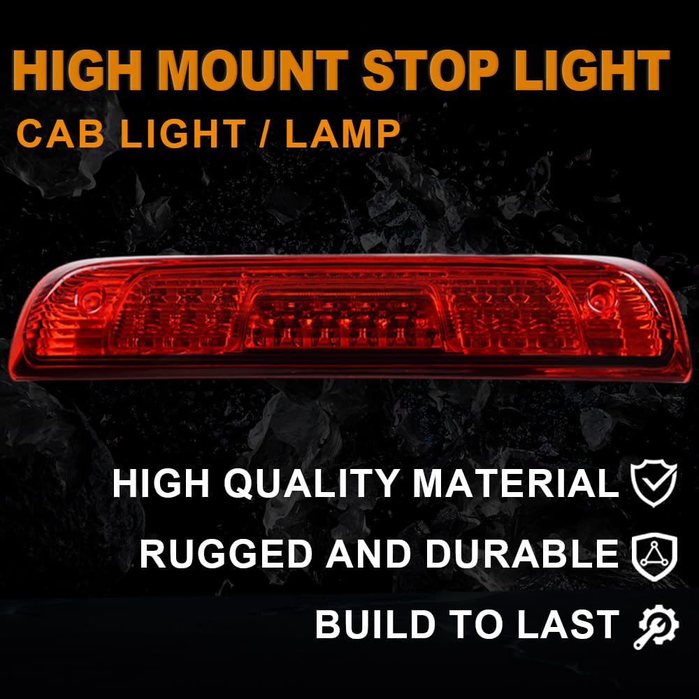 G-PLUS Rear LED Third Brake Light Compatible With 2014-2018 Chevy Silverado/GMC Sierra1500/2500HD/3500,3RD Cargo Led Tail Lamps Chrome Housing,Red lens