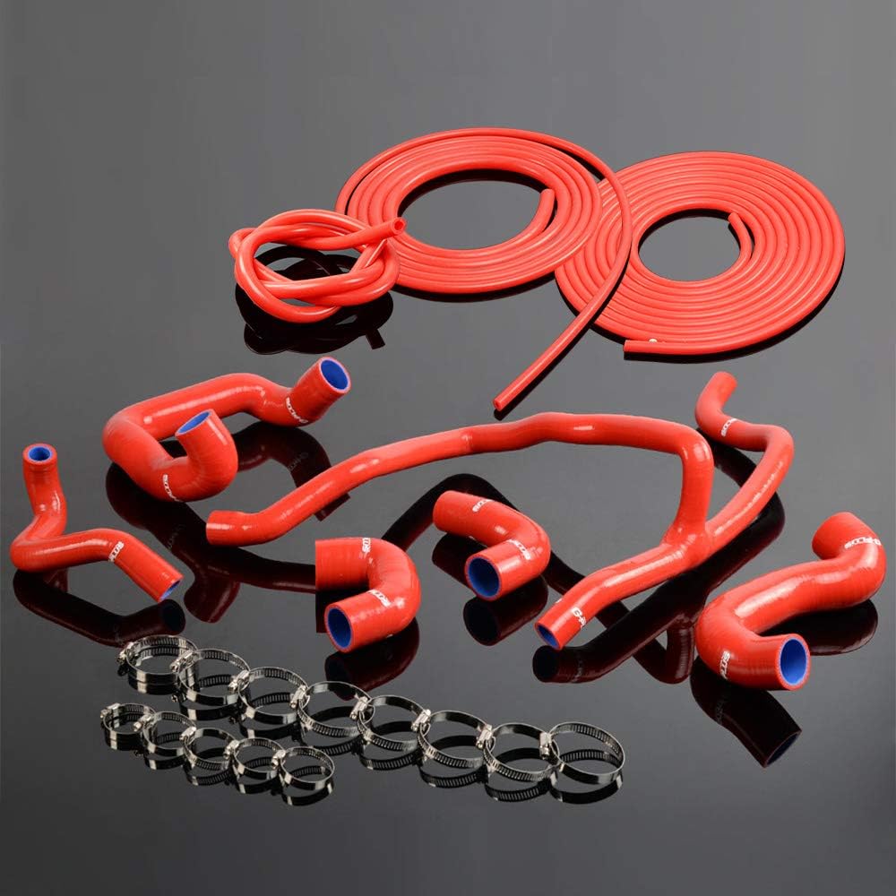 G-PLUS 3-Ply Nylon Silicone Radiator Coolant Hose Kit Clamps W/Vacuum Pipe Kit, Compatible with BMW E30 M20 325 325i 6cy non-A/C 1988 1989 1990 1991 1992 1993 Red