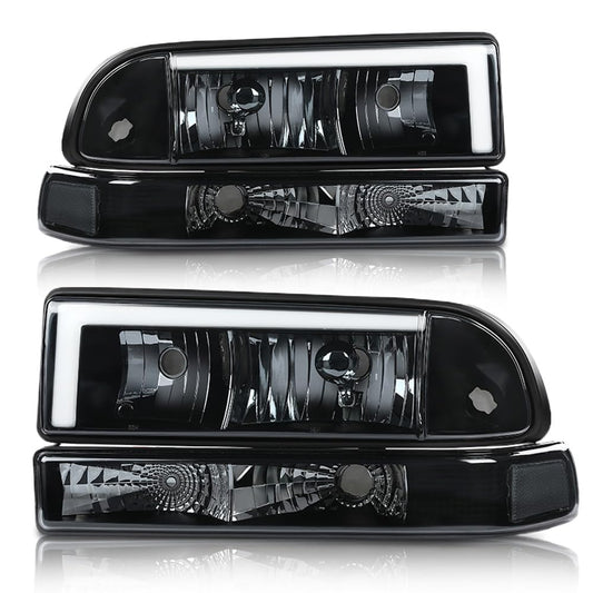 G-PLUS LED Headlights Assembly Front Headlamps Left Right Fit Chevy Blazer 1998-2005, Fit Chevy S10 Pickup 1998-2004 with Bumper Lights Smoke Lens Black Housing Clear Reflector,faros delanteros
