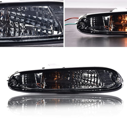 G-PLUS GPLUS Front Bumper Signal Lights Compatible With 1990-1997 Mazda MX-5 Miata,Driver & Passenger Side Bumper Mounted Marker Signal Parking Light (Smoky lens Chrome Housing Amber Reflector)
