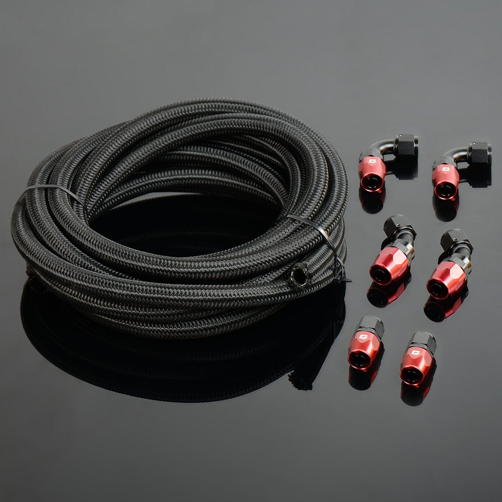 G-PLUS Stainless Steel Oil/Fuel Hose & Fitting Hose End Adaptor Kit,Transmission Gas Oil Fuel Line Fittings Kit 5 Meter Universal Replacement (6AN, Black)