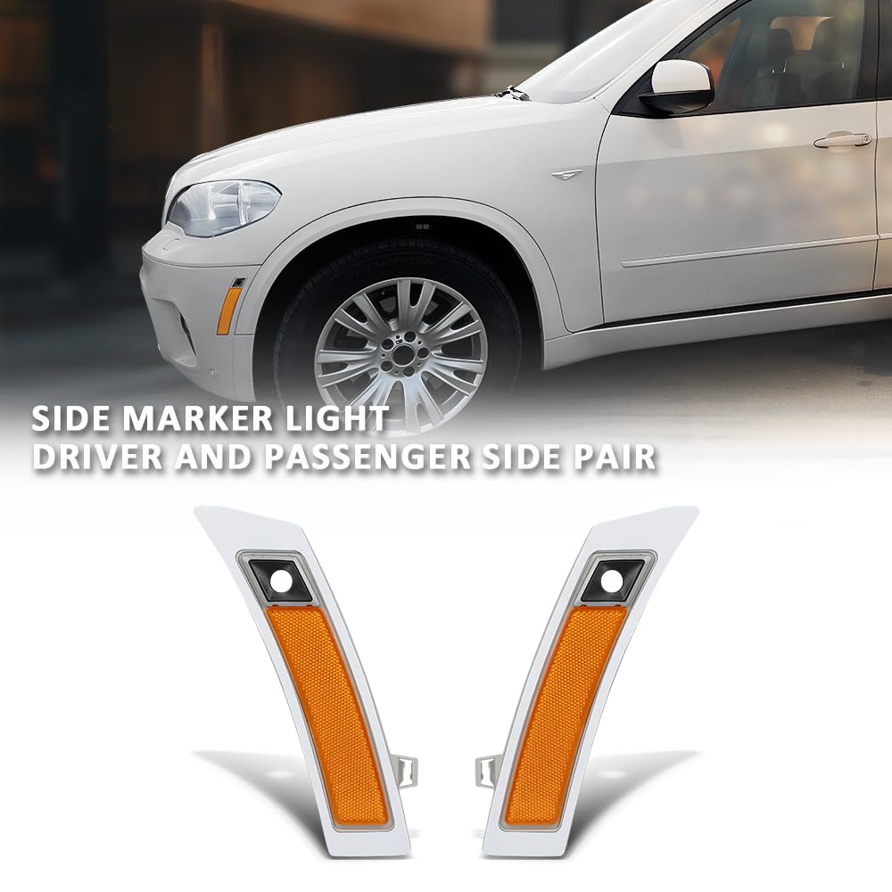 G-PLUS Pair Front Bumper Reflector Side Marker Light, Compatible with BMW X5 2011-2013 (submodel: xDrive35d, xDrive35i, xDrive50i), LH Driver & RH Passenger Side 2PCS, BM1084104, 63147274434