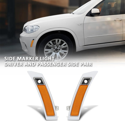 G-PLUS Pair Front Bumper Reflector Side Marker Light, Compatible with BMW X5 2011-2013 (submodel: xDrive35d, xDrive35i, xDrive50i), LH Driver & RH Passenger Side 2PCS, BM1084104, 63147274434