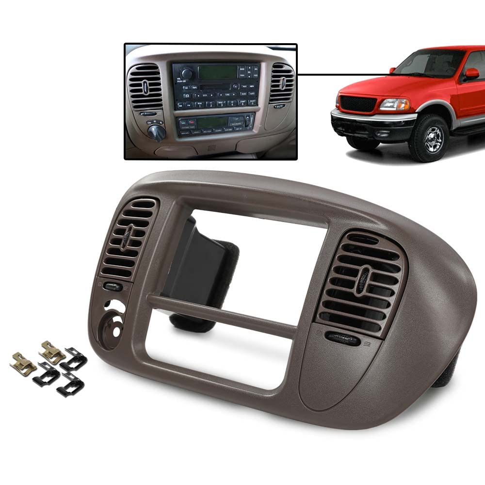 G-PLUS 1Set Center Dash Radio Surround Bezel Trim Panel Compatible with 2000-2003 Ford F150/2000-2002 Ford Expedition Brown Dashboard Cover