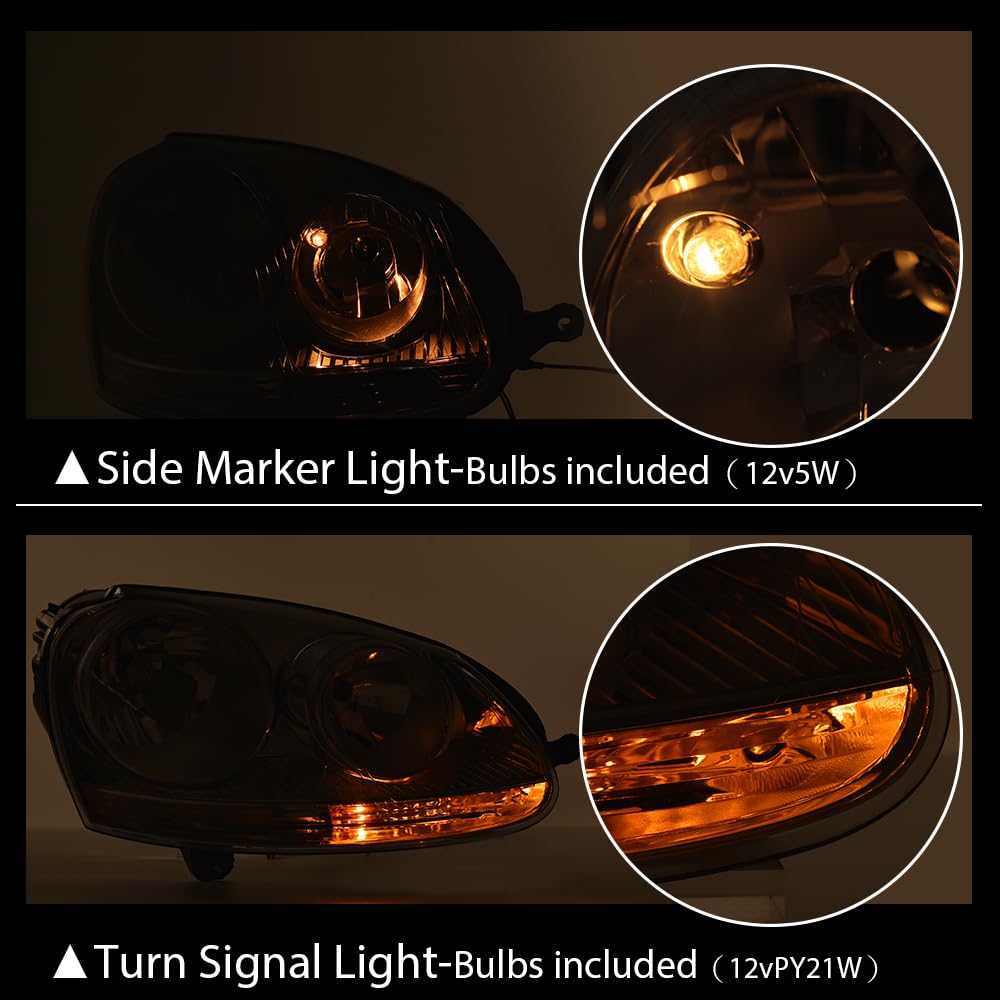 G-PLUS Headlights Assembly Set w/Bulbs Compatible with Volkswagen Jetta 2005-2010/ Fits Volkswagen Rabbit 2006-2009 Left and Right Clear Lens Chrome Housing Bumper Headlamps,faros delanteros
