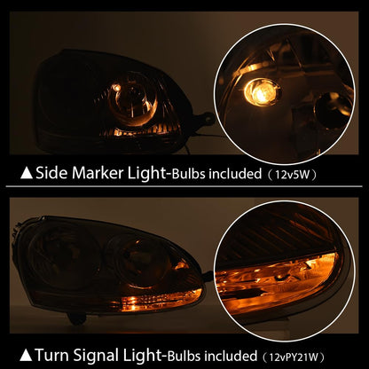G-PLUS Headlights Assembly Set w/Bulbs Compatible with Volkswagen Jetta 2005-2010/ Fits Volkswagen Rabbit 2006-2009 Left and Right Clear Lens Chrome Housing Bumper Headlamps,faros delanteros