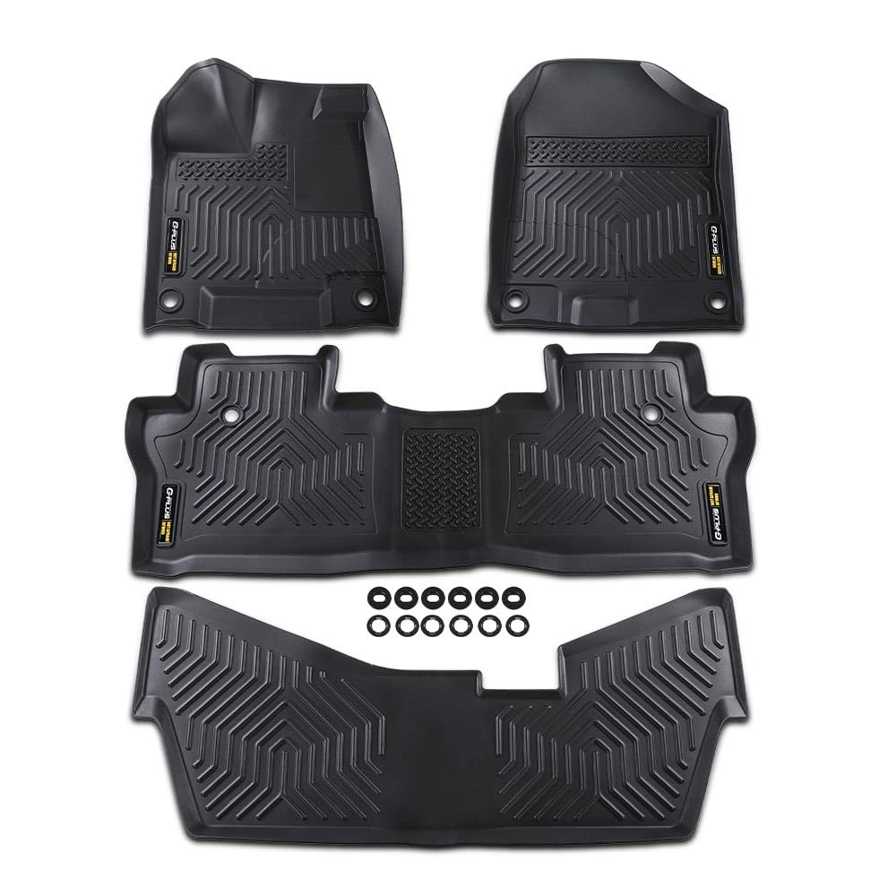 G-PLUS TPE 4PCS Floor Mats Compatible with Honda Pilot Sedan & Hatchback Coupe 8 Passenger Models 2016-2022, 1st & 2nd & 3rd Row All Weather Floor Liners Accessories Cargo Liner Black