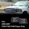 G-PLUS LED Headlights Compatible with Point Style Ford F250 F350 F450 F550 Super Duty 2005-2007 DRL BAR Headlamps Clear Lens Black Housing Amber Reflector,faros delanteros