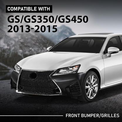 G-PLUS Front Bumper Set 6Pcs Compatible with 2013-2015 LX GS GS350 GS450 Conversion to 16+ GS F, (1 Front Bumper+1 Center Grille+2 Fog Lamp Frame+ 1 License Plate + 1 Small Bracket))