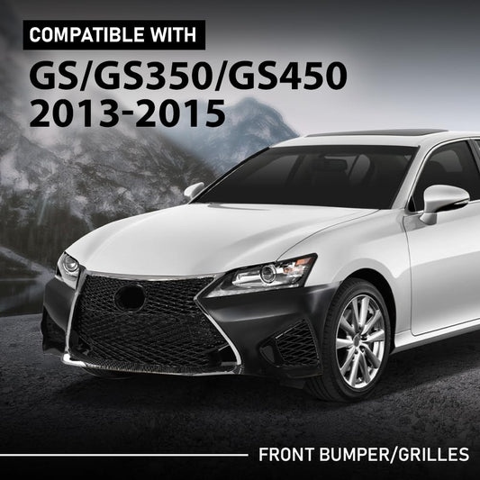 G-PLUS Front Bumper Set 6Pcs Compatible with 2013-2015 LX GS GS350 GS450 Conversion to 16+ GS F, (1 Front Bumper+1 Center Grille+2 Fog Lamp Frame+ 1 License Plate + 1 Small Bracket))