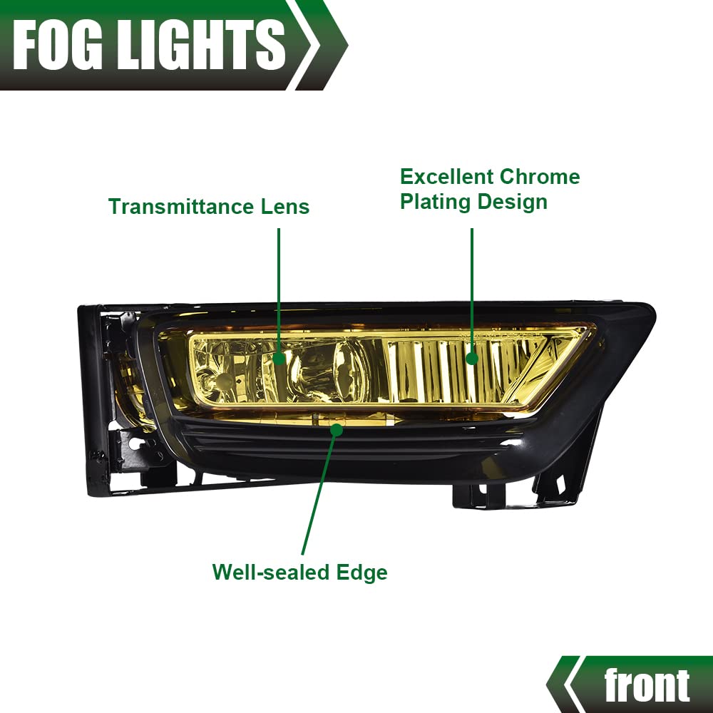 G-PLUS Fog Light Lamps Kit Compatible With 2013-2015 Honda Accord Sedan,Driving Fog Lamps W/Switch Bulbs Bezel Driver & Passenger Pair (Yellow Lens)