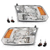 G-PLUS Pair Headlights Assembly with Bulbs Front Headlamp Fit Dodge Ram 1500 2500 3500 2009-2018 Factory Bumper Headlamps Clear Lens Chrome Housing Amber Reflector