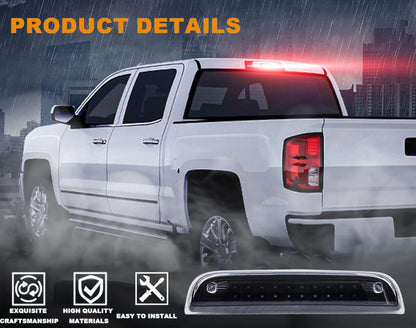 G-PLUS High Mount LED 3rd Brake Light Compatible with 2014 2015 2016 2017 2018 Chevy Silverado GMC Sierra Rear Tail Cargo Lamp Waterproof Black Housing Clear Lens