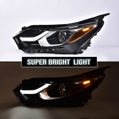 G-PLUS LED DRL Headlights Assembly Compatible with Chevy Equinox 2018 2019 2020 w/Factory Halogen Headlight Driver & Passenger Headlamps Clear Lens Chrome Housing 84258448,faros delanteros
