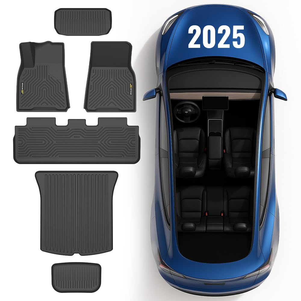G-PLUS 6PCS Cargo Floor Liners,Compatible with Tesla Model Y 5 seat 2020 2021 2022 2023 2024 (NOT for 7 SEAT),Front & Rear Truck Mats,1st & 2nd TPE Floor Liners,All Weather Cover Protection