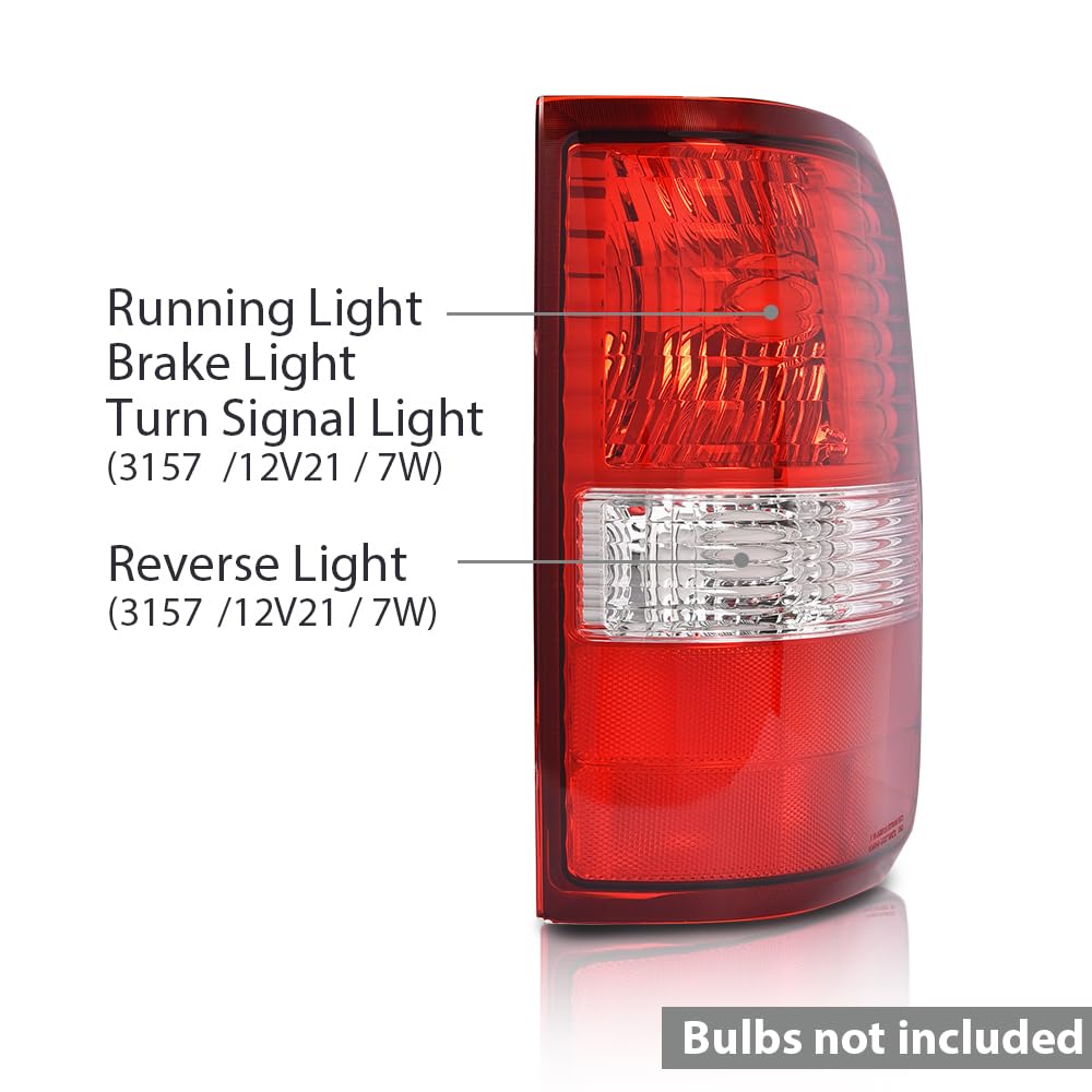 G-PLUS Tail Lights Tail Lamp Assembly w/o Bulbs Compatible with Ford F150 King Ranch, Lariat, XL 2004 2005 2006 Right Side luces traseras faros traseros 6L3Z13404BA, FO2801182 Red Lens