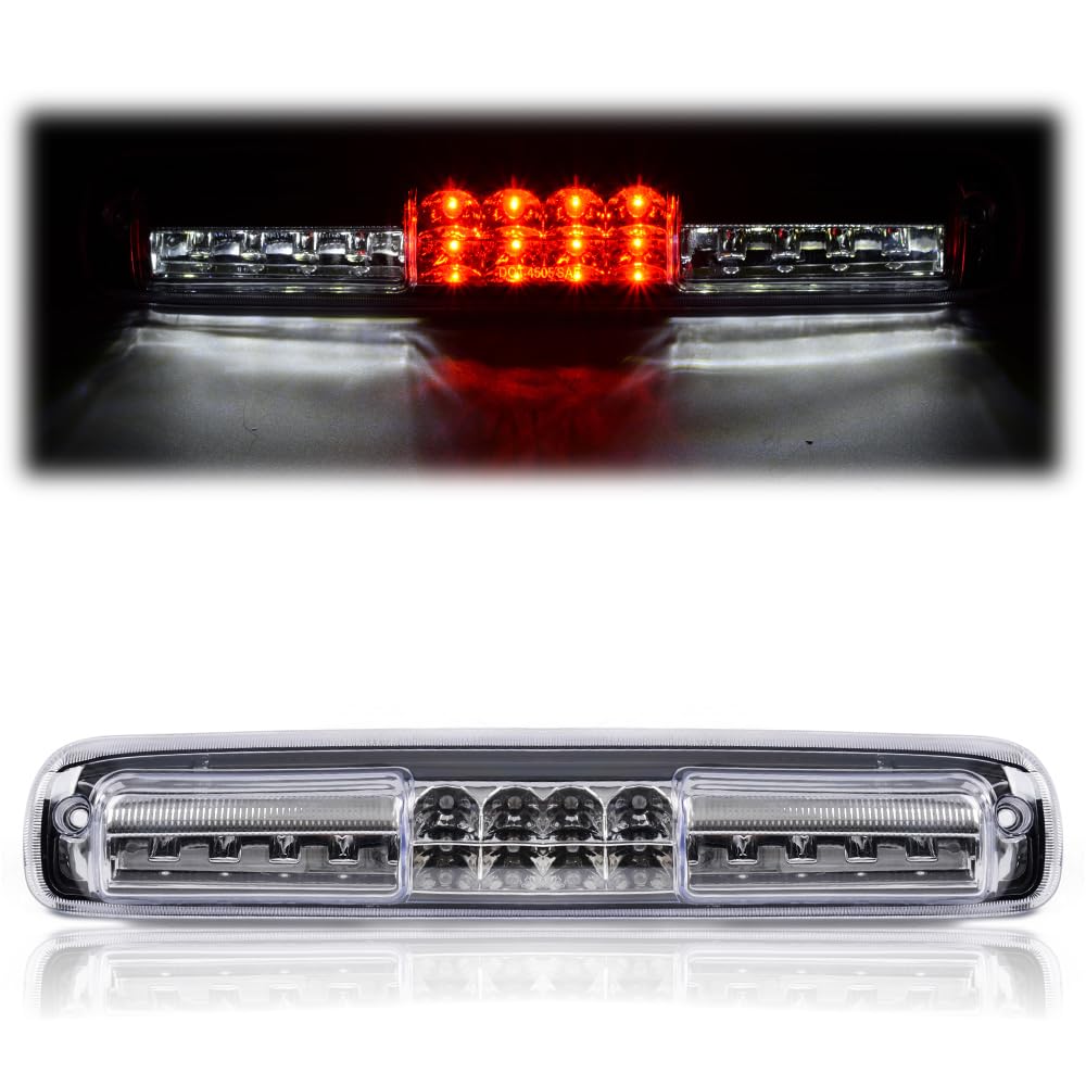 G-PLUS LED Third 3rd Brake Cargo Light Compatible With 1999-2007 Chevy Silverado/GMC Sierra1500 2500 3500,Rear Stop Tail Light Replacement(Chrome Housing Clear Lens)