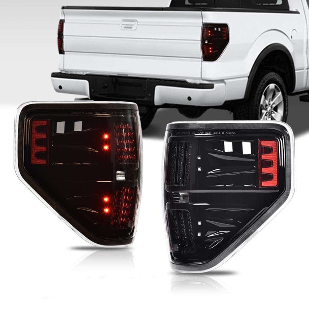 G-PLUS LED Rear Tail Lights Compatible with Ford F150 2009-2014 Clear Lens Black Housing Left Driver & Right Passenger Tail lights Rear Brake Lamps Assembly Luces Traseras Faros Traseros