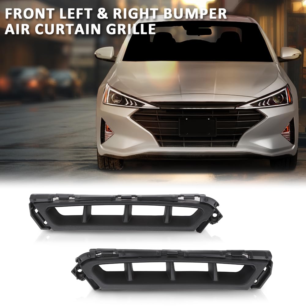 G-PLUS Front Bumper Air Curtain Grille Grill Compatible with Hyundai Elantra 2019-2020 86562F2AA0, 86561F2AA0 ‎Black Left & Right Pair