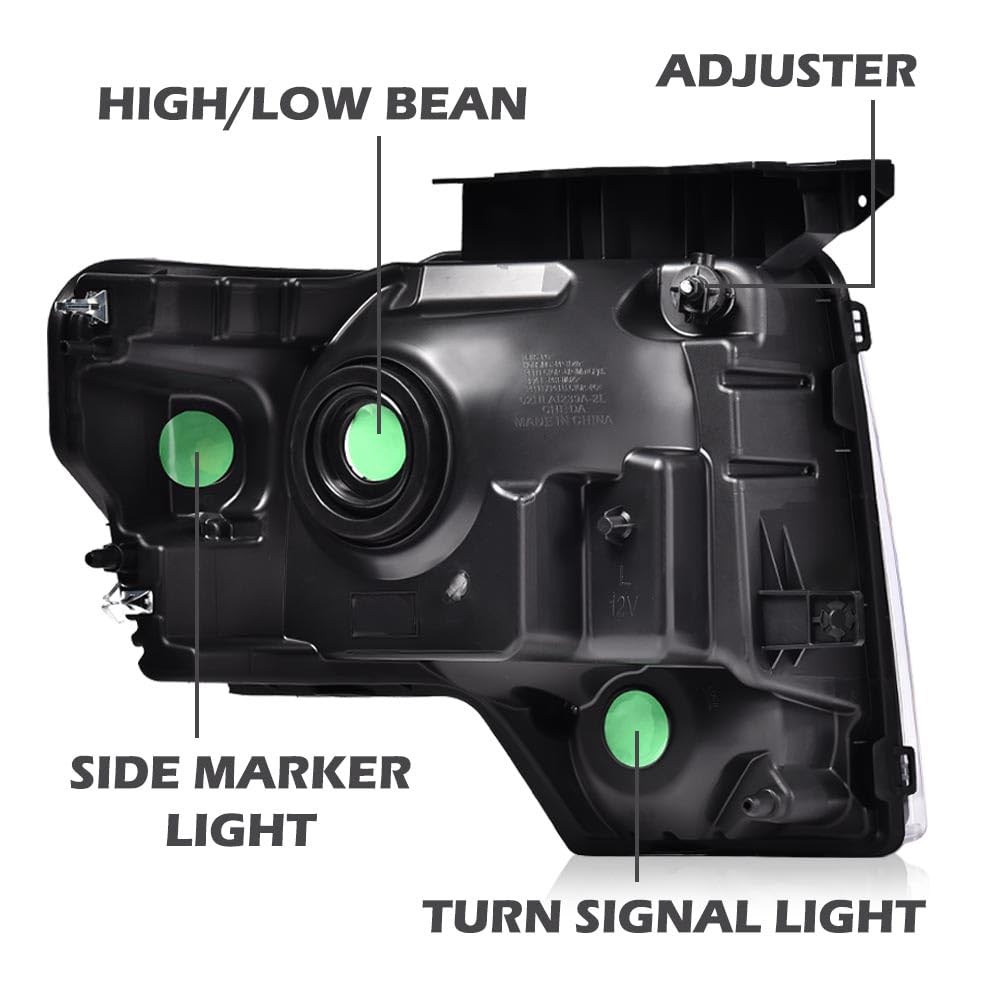 G-PLUS Headlights Compatible with Ford F150 2009-2014 Headlamps Pair Left & Right Smoky Lens Black Housing Clear Reflector,faros delanteros
