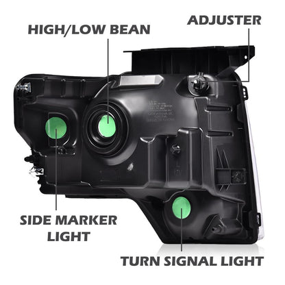 G-PLUS Headlights Compatible with Ford F150 2009-2014 Headlamps Pair Left & Right Smoky Lens Black Housing Clear Reflector,faros delanteros