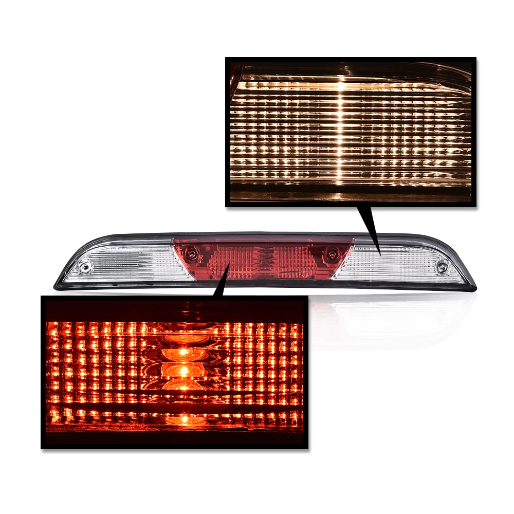 G-PLUS LED 3rd Third Brake Light Compatible with Ford F150 2015 2016 2017,Compatible with F250 F350 F450 F550 Super Duty 2017 High Mount Rear Stop Light Cargo Lamp Red & Clear Lens Chrome Housing
