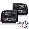 G-PLUS Headlights Assembly, Fit Ford F250 F350 F450 F550 Super Duty 1999-2004/Fit Ford Excursion 2000-2004 Bumper Headlamps, Clear Lens Black Housing Amber Reflector,faros delanteros