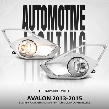 G-PLUS Bumper Fog Lights Lamps+Switch+Sliver Cover Bezels Compatible with Toyota Avalon 2013-2015 812200W040, 8122008020, 812100W050, 8121008020, 5212807040, 5212707060, TO2592124, TO2592133 White