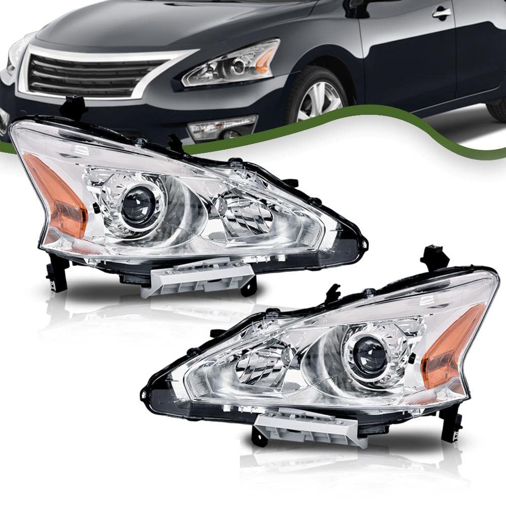 G-PLUS Headlights Assembly Compatible With 2013 2014 2015 Nissan Altima 4-Door Sedan OE Style Automotive Halogen Model Headlamps Chrome Housing 2PCS,faros delanteros