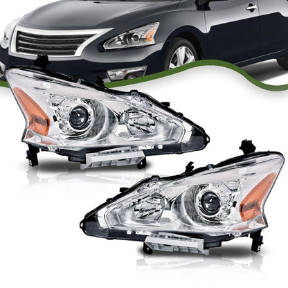 G-PLUS Headlights Assembly Compatible With 2013 2014 2015 Nissan Altima 4-Door Sedan OE Style Automotive Halogen Model Headlamps Chrome Housing 2PCS,faros delanteros