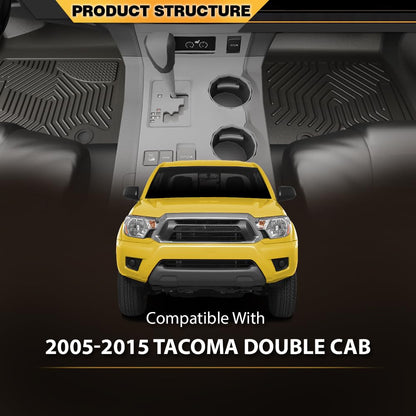 G-PLUS TPE Cargo Liners Black Compatible with Toyota Tacoma Double Cab 2005-2015 All Weather Full Cover Protection 1st & 2nd Row Floor Liner