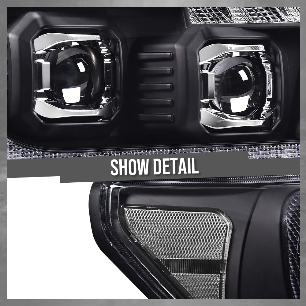 G-PLUS LED Tube Projector Headlights Assembly Compatible with Toyota Tundra 2007-2013, Fit Toyota Sequoia 2008-2017 Left & Right Headlamps, Clear Lens Black Housing Clear Reflector, TO2502171