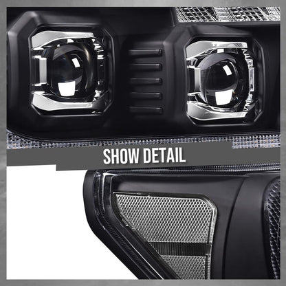 G-PLUS LED Tube Projector Headlights Assembly Compatible with Toyota Tundra 2007-2013, Fit Toyota Sequoia 2008-2017 Left & Right Headlamps, Clear Lens Black Housing Clear Reflector, TO2502171