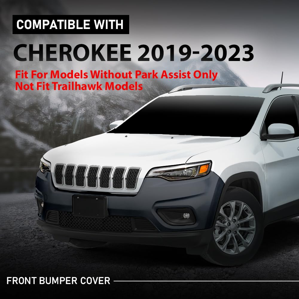 G-PLUS Front Upper Bumper Cover Fascia Compatible with Jeep Cherokee 2019-2023,Fit For Models Without Park Assist Only,Not Fit Trailhawk Models CH1014133
