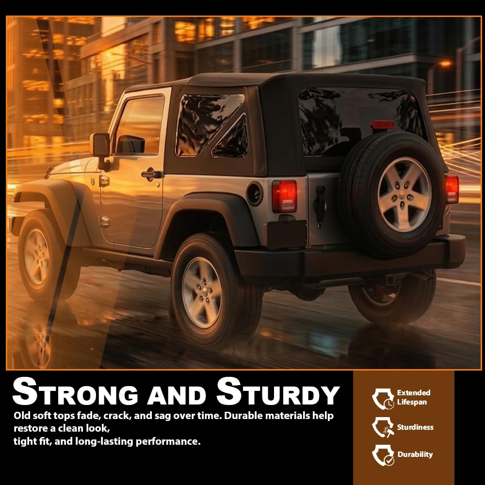 G-PLUS Soft Top w/o Tinted Window Compatible with Jeep Wrangler JK Unlimited 4 Door 2007-2009 9080235, 9085235 4PCS Black
