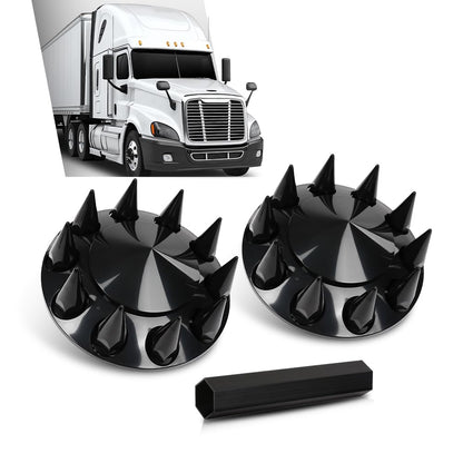 G-PLUS Front Wheel Covers 33mm Spiked Hub Axle Compatible with Semi-Trucks 22.5" and 24.5" Wheels, ABS Plastic Black Pair Semi Truck Hub Covers