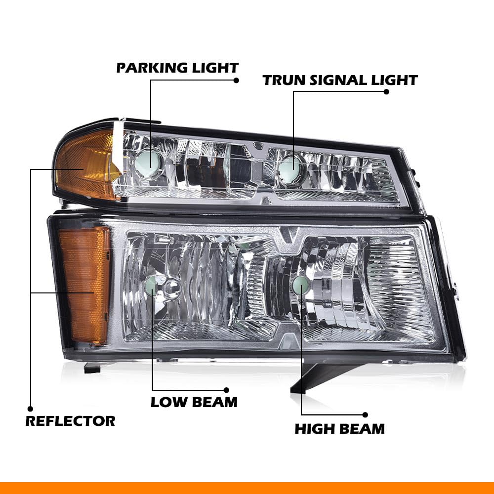 G-PLUS Headlights Assembly Fit Chevy Colorado/GMC Canyon 2004-2012,Fit Isuzu i-280 i-350 2006/Isuzu i-290 i-370 2007 2008 Headlamps Smoky Lens Chrome Housing Amber Reflector,faros delanteros