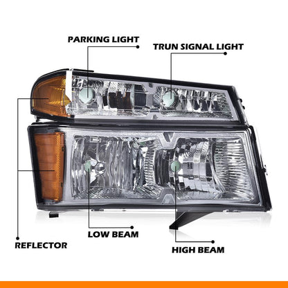 G-PLUS Headlights Assembly,Fit Chevy Colorado/GMC Canyon 2004-2012,Fit Isuzu i-280 i-350 2006/Isuzu i-290 i-370 2007-2008 Headlamps, Smoky Lens Chrome Housing Amber Reflector,faros delanteros