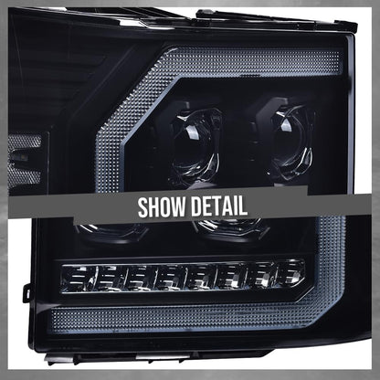 G-PLUS LED DRL Headlights Assembly Compatible with GMC Sierra 1500 2007-2013/Fit GMC Sierra 2500HD 3500HD 2007-2014 Smoky Lens Black Housing Clear Reflector Left & Right Headlamps,faros delanteros