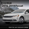 G-PLUS Front Left Fog Light Cover w/Chrome Trim Compatible with Volkswagen Passat 2016-2019 Black Driver Side without Sensor Hole