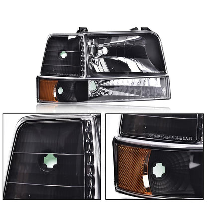 G-PLUS Headlights Fit Ford F150 250 350 Bronco/F-Super Duty 1992-1997 w/Corner Signal Driver Passenger Headlamps Clear Lens Black Housing Amber Reflector,faros delanteros