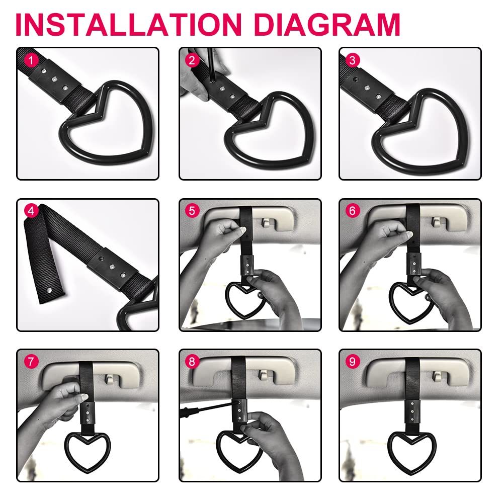 G-PLUS JDM Tsurikawa Ring Heart Subway Train Bus Car Handle Hand Straps Drift Charm,Rear Bumper Warning Ring (Black)