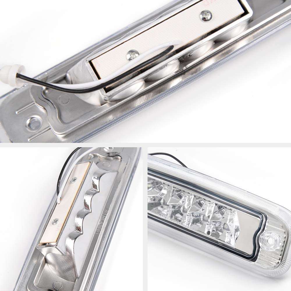 G-PLUS LED Third 3rd Brake Cargo Light Compatible With 1997-2001 Cherokee, Rear Roof Center High Mount Stop Tail Light Replacement (Chrome Housing Clear lens)