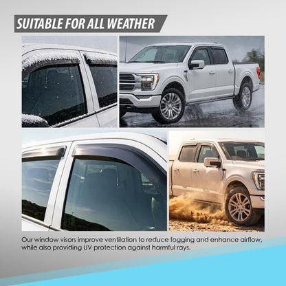G-PLUS Out-Channel Mount Ventvisor Window Deflectors Compatible with Ford F150 2015-2026; Fit Ford F150 Raptor 2017-2026 4 PCS Smoky